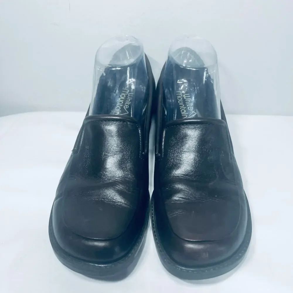 VTG 90s Y2K White Mountain Heels Brown Leather Loafer Chunky Office Casual 8.5